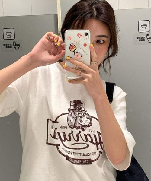 kirakiraShop(キラキラショップ)の「ヴィンテージ ロゴ プリント Tシャツ(Tシャツ/カットソー・レディース・グリーン/ホワイト/ブラウン系その他/チャコール・L/M/XL)」の16枚目の写真