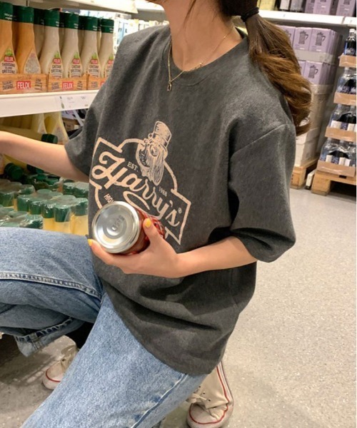 kirakiraShop(キラキラショップ)の「ヴィンテージ ロゴ プリント Tシャツ(Tシャツ/カットソー・レディース・グリーン/ホワイト/ブラウン系その他/チャコール・L/M/XL)」の22枚目の写真