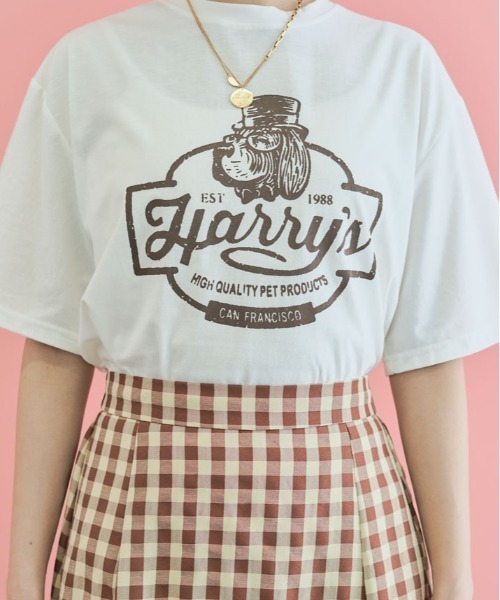 kirakiraShop(キラキラショップ)の「ヴィンテージ ロゴ プリント Tシャツ(Tシャツ/カットソー・レディース・グリーン/ホワイト/ブラウン系その他/チャコール・L/M/XL)」の5枚目の写真