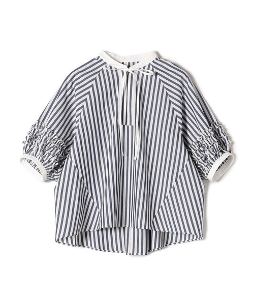 新品！シップス 〈手洗い可能〉袖 フリル デザイン ブラウス WEB限定】〈手洗い可能〉袖 フリル デザイン ブラウス