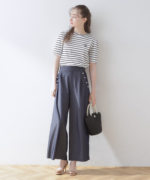 couture brooch（クチュールブローチ）の「◆新色追加【洗える】パール調釦シャンブレーデニムライクパンツ（その他パンツ・レディース・ライトブルー/ネイビー/ブラック・40/38/36/42）」の5枚目の写真