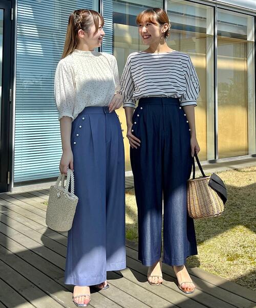 couture brooch（クチュールブローチ）の「◆新色追加【洗える】パール調釦シャンブレーデニムライクパンツ（その他パンツ・レディース・ライトブルー/ネイビー/ブラック・40/38/36/42）」の12枚目の写真