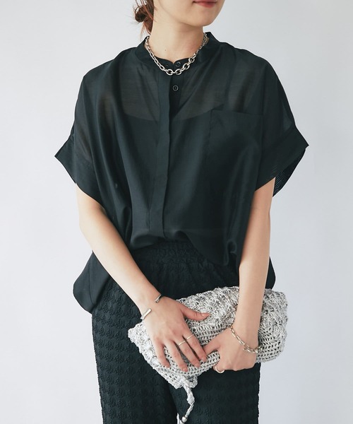 un dix cors（アンディコール）の「シアーボックスシャツ（シャツ/ブラウス・レディース・ブラック/ブルー/ホワイト系その他/グリーン系その他・FREE）」の2枚目の写真