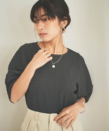 【150㎝前後の小柄さんサイズ】ぽこぽこランタンスリーブトップス【さらっと涼しい】