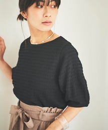 【150㎝前後の小柄さんサイズ】ぽこぽこランタンスリーブトップス【さらっと涼しい】