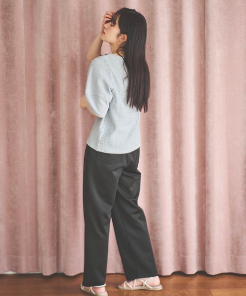 mil(ミル)の「【150㎝前後の小柄さんサイズ】ぽこぽこランタンスリーブトップス【さらっと涼しい】(Tシャツ/カットソー・レディース・モカ/オフホワイト/サックスブルー/ブラック/チャコール/ブルー・S/XS)」の19枚目の写真