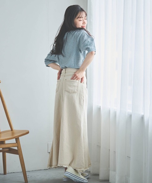 mil(ミル)の「【150㎝前後の小柄さんサイズ】ぽこぽこランタンスリーブトップス【さらっと涼しい】(Tシャツ/カットソー・レディース・モカ/オフホワイト/サックスブルー/ブラック/チャコール/ブルー・S/XS)」の12枚目の写真