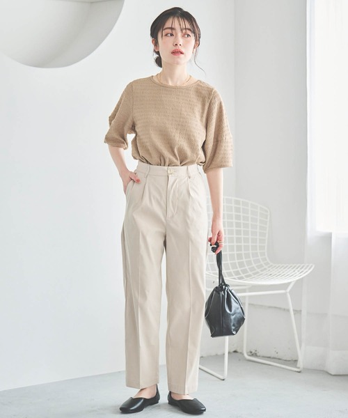 mil(ミル)の「【150㎝前後の小柄さんサイズ】ぽこぽこランタンスリーブトップス【さらっと涼しい】(Tシャツ/カットソー・レディース・モカ/オフホワイト/サックスブルー/ブラック/チャコール/ブルー・S/XS)」の13枚目の写真