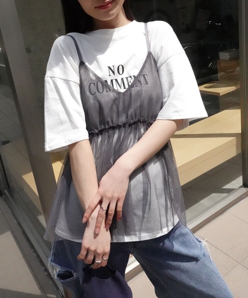 CORNERS（コーナーズ）の「チュールシアーキャミソール（キャミソール・レディース・ブラック/チャコールグレー/オフホワイト・M）」の3枚目の写真