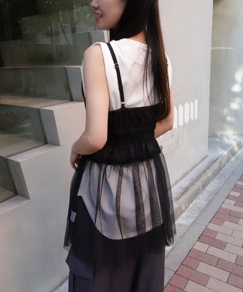 CORNERS（コーナーズ）の「チュールシアーキャミソール（キャミソール・レディース・ブラック/チャコールグレー/オフホワイト・M）」の8枚目の写真