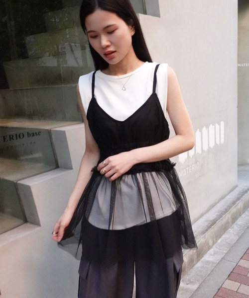 CORNERS（コーナーズ）の「チュールシアーキャミソール（キャミソール・レディース・ブラック/チャコールグレー/オフホワイト・M）」の10枚目の写真