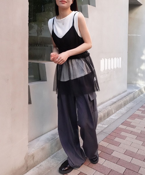 CORNERS（コーナーズ）の「チュールシアーキャミソール（キャミソール・レディース・ブラック/チャコールグレー/オフホワイト・M）」の11枚目の写真