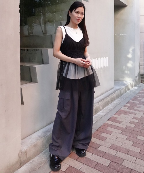 CORNERS（コーナーズ）の「チュールシアーキャミソール（キャミソール・レディース・ブラック/チャコールグレー/オフホワイト・M）」の12枚目の写真