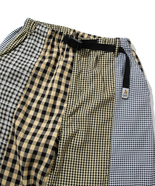 go slow caravan（ゴースローキャラバン）の「ストライプ/チェックサイド切替パンツ W（その他パンツ・レディース・パープル系その他2/ホワイト系その他/グリーン系その他2/イエロー系その他・FREE）」の6枚目の写真