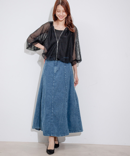 Jayro(ジャイロ)の「メッシュブルゾン(ノーカラージャケット・レディース・ブラック/ホワイト系その他・M)」の6枚目の写真