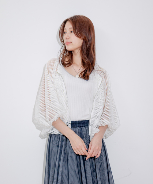 Jayro(ジャイロ)の「メッシュブルゾン(ノーカラージャケット・レディース・ブラック/ホワイト系その他・M)」の7枚目の写真