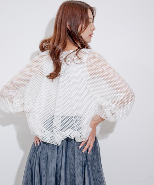 Jayro(ジャイロ)の「メッシュブルゾン(ノーカラージャケット・レディース・ブラック/ホワイト系その他・M)」の10枚目の写真