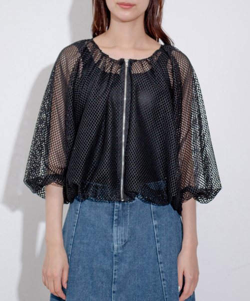 Jayro(ジャイロ)の「メッシュブルゾン(ノーカラージャケット・レディース・ブラック/ホワイト系その他・M)」の12枚目の写真
