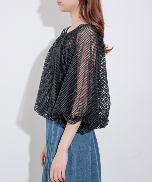 Jayro(ジャイロ)の「メッシュブルゾン(ノーカラージャケット・レディース・ブラック/ホワイト系その他・M)」の13枚目の写真