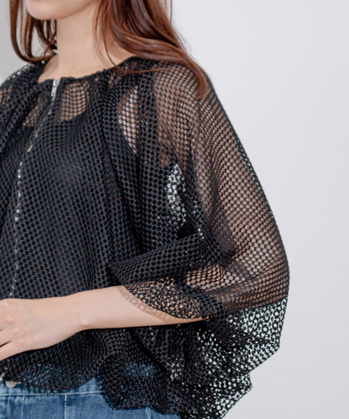 Jayro(ジャイロ)の「メッシュブルゾン(ノーカラージャケット・レディース・ブラック/ホワイト系その他・M)」の15枚目の写真