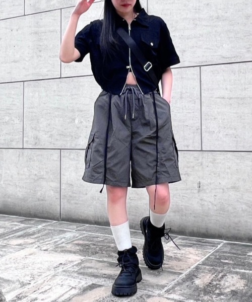 Figments（フィグメンツ）の「ワイドカーゴハーフパンツ（カーゴパンツ・レディース・グレー/ブラック・FREE）」の9枚目の写真