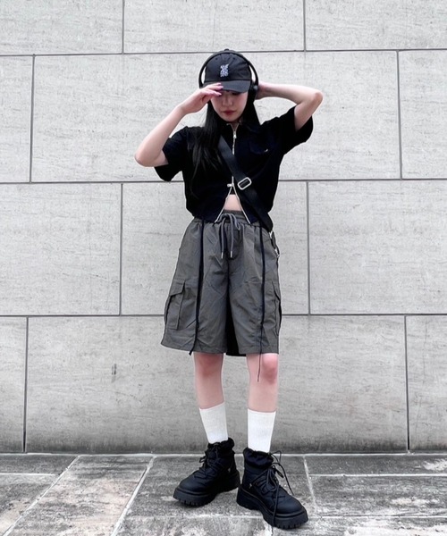 Figments（フィグメンツ）の「ワイドカーゴハーフパンツ（カーゴパンツ・レディース・グレー/ブラック・FREE）」の10枚目の写真