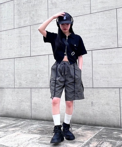 Figments（フィグメンツ）の「ワイドカーゴハーフパンツ（カーゴパンツ・レディース・グレー/ブラック・FREE）」の11枚目の写真