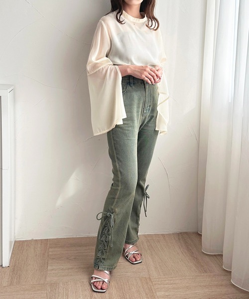 apres jour（アプレジュール）の「ハイウエストレースアップデニムパンツ【ZOZOTOWN限定アイテム】（デニムパンツ・レディース・ブルー系その他/インディゴブルー・X-LARGE/MEDIUM/SMALL）」の5枚目の写真