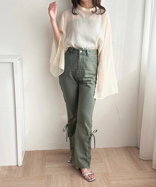 apres jour（アプレジュール）の「ハイウエストレースアップデニムパンツ【ZOZOTOWN限定アイテム】（デニムパンツ・レディース・ブルー系その他/インディゴブルー・X-LARGE/MEDIUM/SMALL）」の3枚目の写真