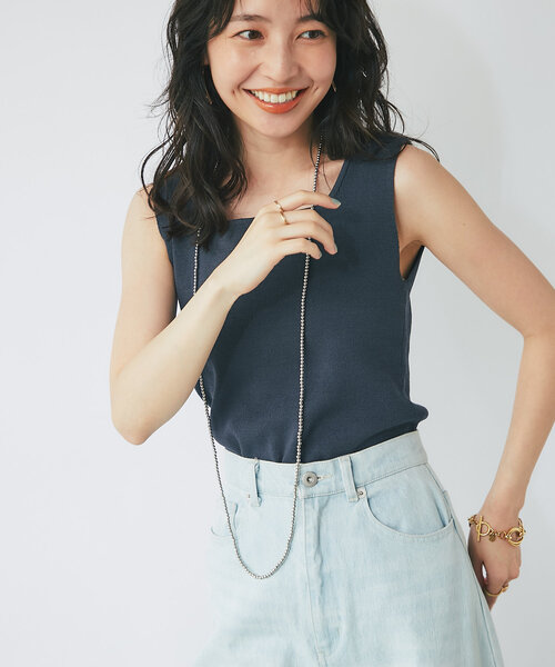 La boutique BonBon（ラブティックボンボン）の「【前後2WAY】ニットタンク（タンクトップ・レディース・ブラック/チャコールグレー/ホワイト/ネイビー/モカ・FREE）」の8枚目の写真