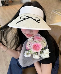 shopnikoniko（ショップニコニコ）の「リボン刺繍 ストローハット ペーパーサンバイザー（サンバイザー）」