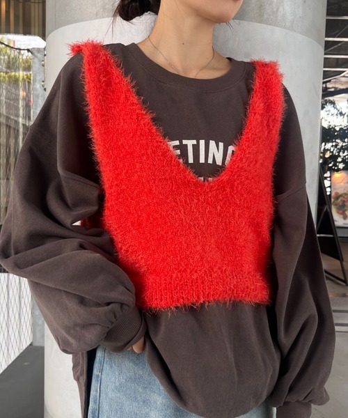 CIAOPANIC TYPY（チャオパニックティピー）の「【WEB限定】ミックスフェザーヤーン2WAYリボンニットビスチェ（ベスト・レディース・カーキ/オフホワイト/レッド/グレー/ブラック・ONE SIZE）」の5枚目の写真