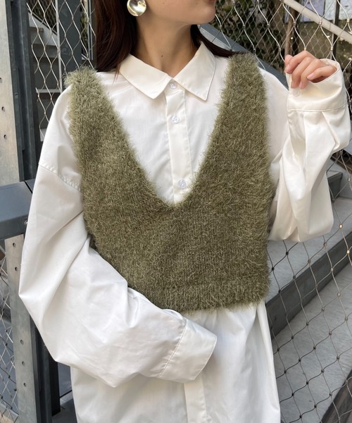 CIAOPANIC TYPY（チャオパニックティピー）の「【WEB限定】ミックスフェザーヤーン2WAYリボンニットビスチェ（ベスト・レディース・カーキ/オフホワイト/レッド/グレー/ブラック・ONE SIZE）」の4枚目の写真