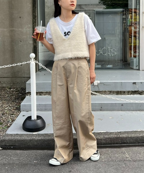 CIAOPANIC TYPY（チャオパニックティピー）の「【WEB限定】ミックスフェザーヤーン2WAYリボンニットビスチェ（ベスト・レディース・カーキ/オフホワイト/レッド/グレー/ブラック・ONE SIZE）」の8枚目の写真