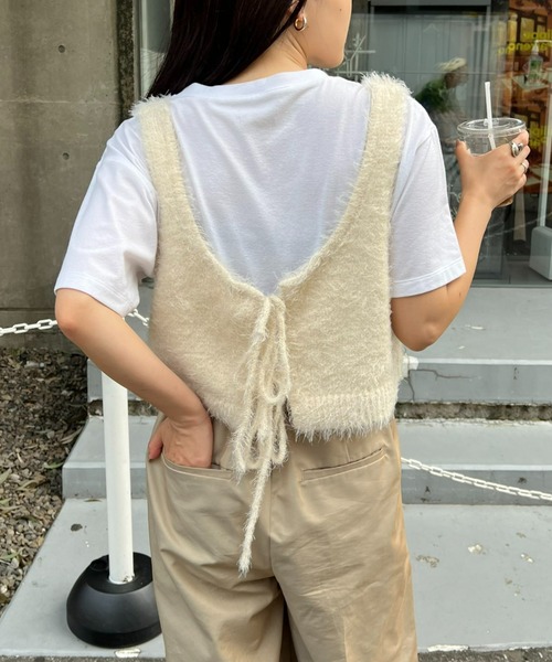 CIAOPANIC TYPY（チャオパニックティピー）の「【WEB限定】ミックスフェザーヤーン2WAYリボンニットビスチェ（ベスト・レディース・カーキ/オフホワイト/レッド/グレー/ブラック・ONE SIZE）」の10枚目の写真