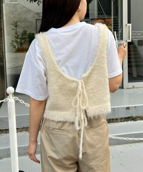 CIAOPANIC TYPY（チャオパニックティピー）の「【WEB限定】ミックスフェザーヤーン2WAYリボンニットビスチェ（ベスト・レディース・カーキ/オフホワイト/レッド/グレー/ブラック・ONE SIZE）」の11枚目の写真