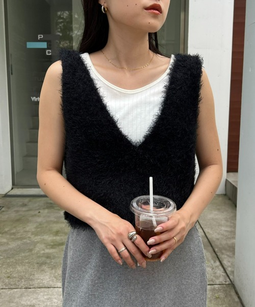 CIAOPANIC TYPY（チャオパニックティピー）の「【WEB限定】ミックスフェザーヤーン2WAYリボンニットビスチェ（ベスト・レディース・カーキ/オフホワイト/レッド/グレー/ブラック・ONE SIZE）」の12枚目の写真