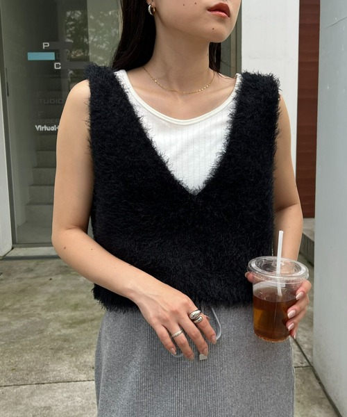 CIAOPANIC TYPY（チャオパニックティピー）の「【WEB限定】ミックスフェザーヤーン2WAYリボンニットビスチェ（ベスト・レディース・カーキ/オフホワイト/レッド/グレー/ブラック・ONE SIZE）」の13枚目の写真