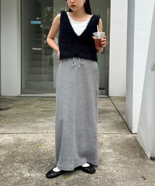 CIAOPANIC TYPY（チャオパニックティピー）の「【WEB限定】ミックスフェザーヤーン2WAYリボンニットビスチェ（ベスト・レディース・カーキ/オフホワイト/レッド/グレー/ブラック・ONE SIZE）」の14枚目の写真