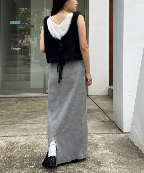 CIAOPANIC TYPY（チャオパニックティピー）の「【WEB限定】ミックスフェザーヤーン2WAYリボンニットビスチェ（ベスト・レディース・カーキ/オフホワイト/レッド/グレー/ブラック・ONE SIZE）」の18枚目の写真