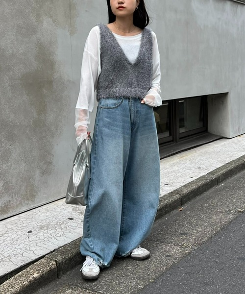 CIAOPANIC TYPY（チャオパニックティピー）の「【WEB限定】ミックスフェザーヤーン2WAYリボンニットビスチェ（ベスト・レディース・カーキ/オフホワイト/レッド/グレー/ブラック・ONE SIZE）」の22枚目の写真