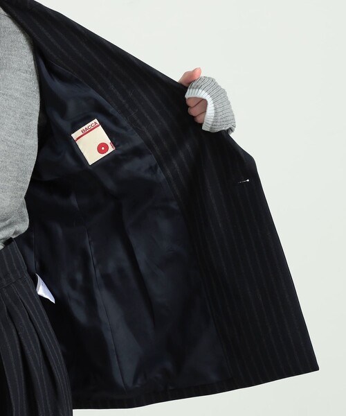 セール】ストライプギャバ ダブルテーラードジャケット（ダウン