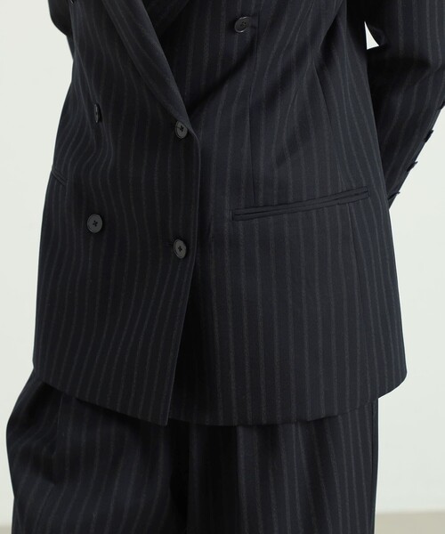 セール】ストライプギャバ ダブルテーラードジャケット（ダウン
