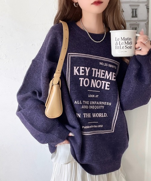 classicalelf(クラシカルエルフ)の「着まわし力抜群。前後2wayロゴプリントダブルジャガードニット(ニット/セーター・レディース・チャコール/ライトグレー/ベージュ/パープル/ブラウン/ブルー・SMALL/LARGE/MEDIUM/X-LARGE)」の6枚目の写真