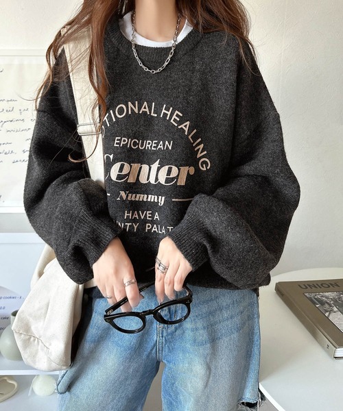 classicalelf(クラシカルエルフ)の「着まわし力抜群。前後2wayロゴプリントダブルジャガードニット(ニット/セーター・レディース・チャコール/ライトグレー/ベージュ/パープル/ブラウン/ブルー・SMALL/LARGE/MEDIUM/X-LARGE)」の16枚目の写真