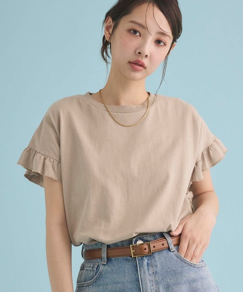 Edit Sheen（エディットシーン）の「袖フリルTシャツ（Tシャツ/カットソー・レディース・グレー/チャコールグレー/ベージュ・M）」の3枚目の写真