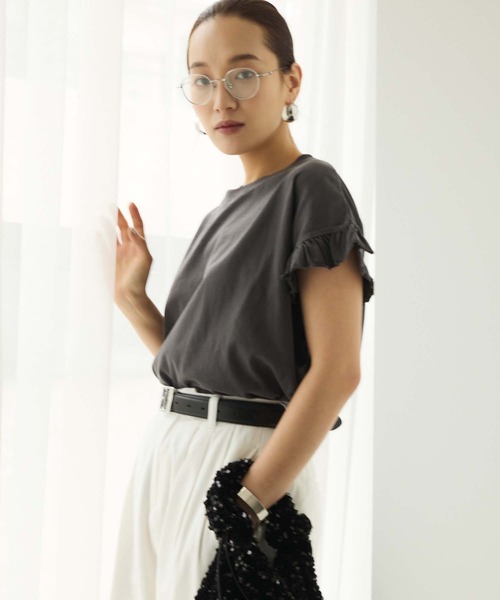 Edit Sheen（エディットシーン）の「袖フリルTシャツ（Tシャツ/カットソー・レディース・グレー/チャコールグレー/ベージュ・M）」の5枚目の写真