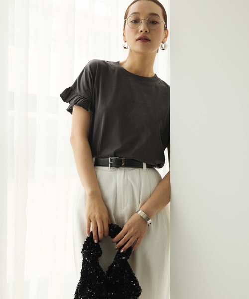 Edit Sheen（エディットシーン）の「袖フリルTシャツ（Tシャツ/カットソー・レディース・グレー/チャコールグレー/ベージュ・M）」の6枚目の写真