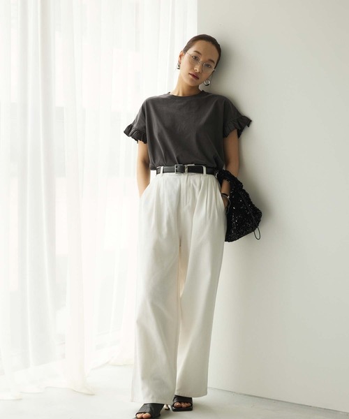 Edit Sheen（エディットシーン）の「袖フリルTシャツ（Tシャツ/カットソー・レディース・グレー/チャコールグレー/ベージュ・M）」の8枚目の写真