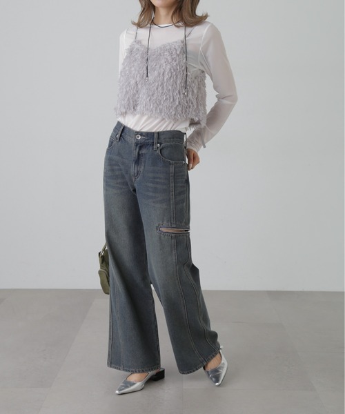 FREE'S MART(フリーズマート)の「ローライズパネルカットデニム(デニムパンツ・レディース・ケミカルウォッシュ/ブルー系その他・SMALL/MEDIUM)」の5枚目の写真